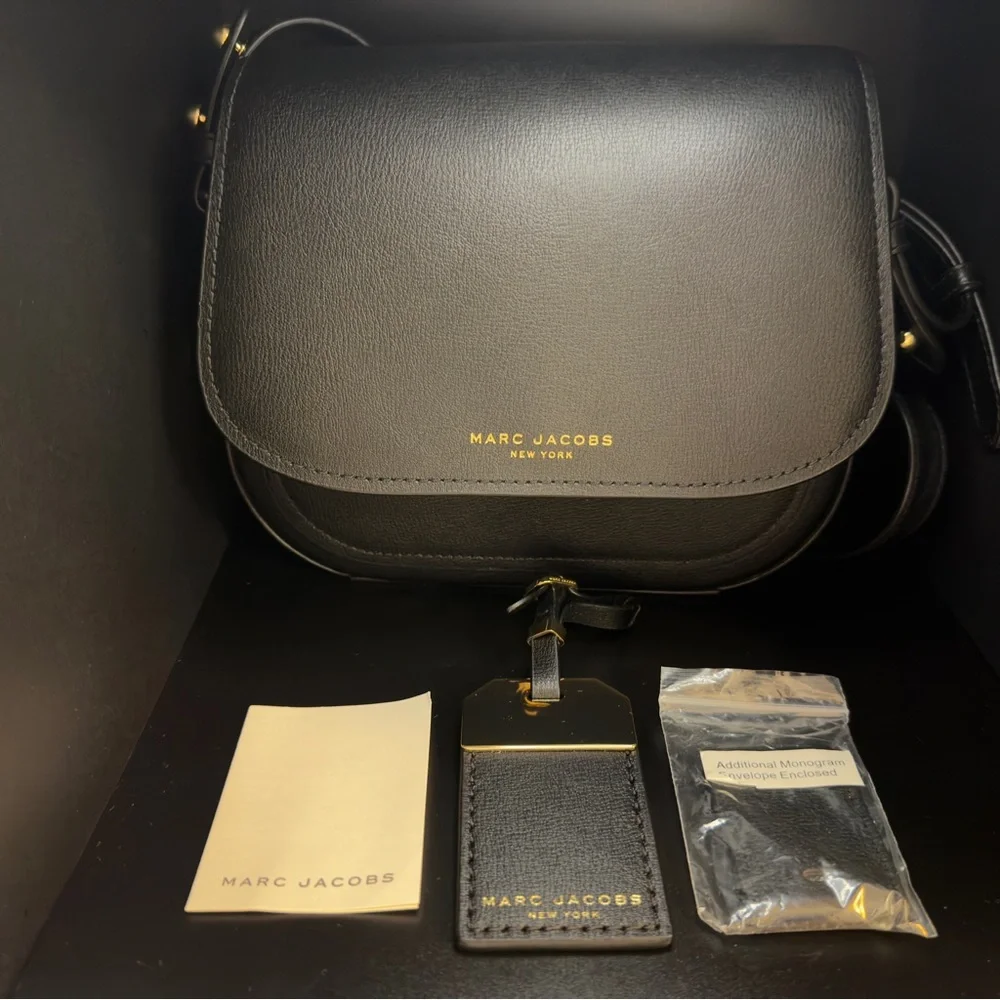Marc Jacobs Black and Gold Rider Saddle Leather Bag - Picture 2 of 11